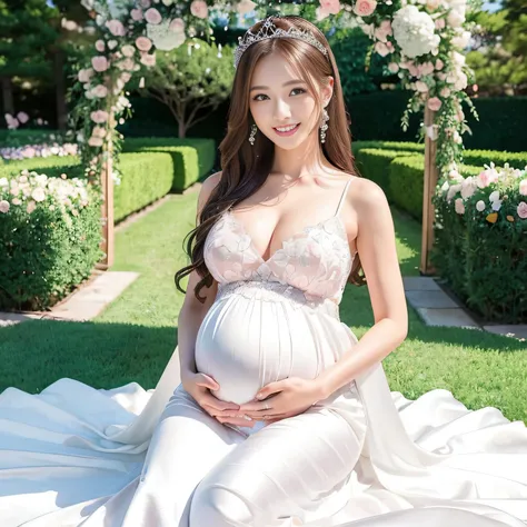 ((1 pregnant woman,One bride,1 pregnant bride,1 pregnant woman,Japan pregnant women,Pregnant,Pregnant women in Japan,Pregnant women,Pregnancy,Japan pregnant women,Big belly,Very big belly)),(Smile here,View here,Looking at the camera),finerly detailed face...