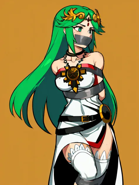 (absurdres, 8k, 4k, masterpiece, hyper extreme detailed:1.2), solo, 1girl, side view portrait, best quality, expressive eyes, perfect face, 1girl, portrait, solo, Female, mature female, adult, hmpa1, palutena, parted bangs, tiara, large breasts, necklace, ...