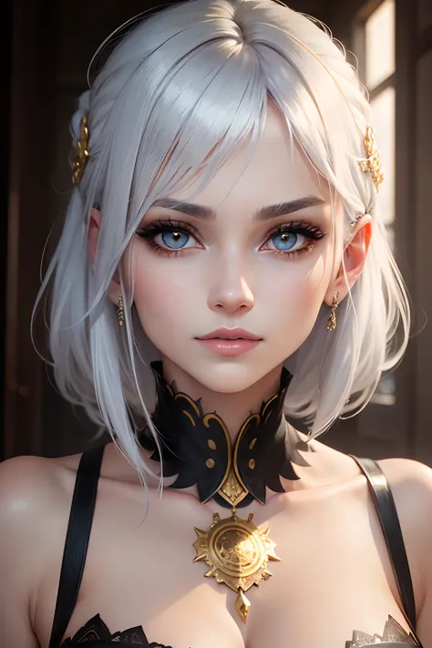 woman with Silver hair and gold eyes