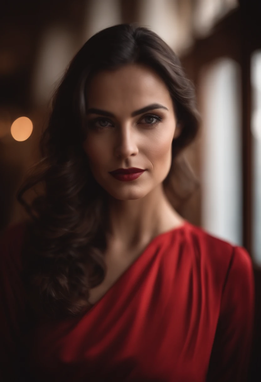 Portrait of a beautiful lady, wearing red dress