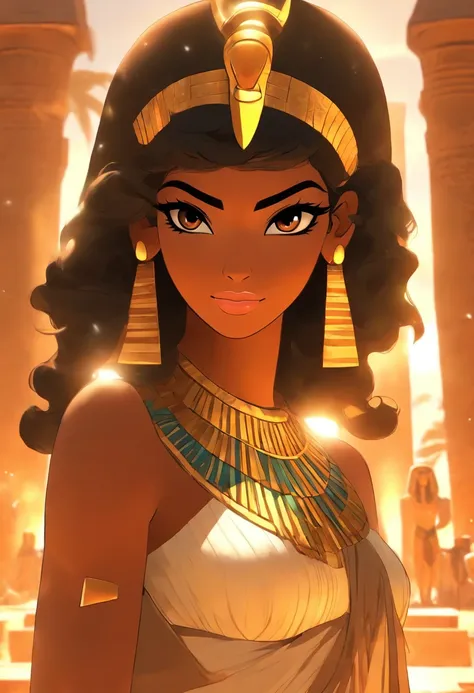 (((Egyptian Goddess))) best quality, very high resolution, 4K detailed CG, masterpiece, Egyptian mythology, Anuchis, black woman, sun in the background, Ancient Egypt, Egyptian temple, orange clothes, Egyptian clothes, desert, Ancient Egypt, Egyptian mytho...