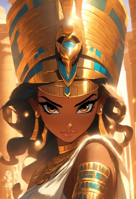 (((Egyptian Goddess))) best quality, very high resolution, 4K detailed CG, masterpiece, Egyptian mythology, Anuchis, black woman, sun in the background, Ancient Egypt, Egyptian temple, orange clothes, Egyptian clothes, desert, Ancient Egypt, Egyptian mytho...