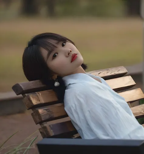 There was a woman standing on the grass, Choi Hyun-hwa, Lee Ji-eun, lee ji eun, shin min jeong, seseon yoon, portrait of female korean idol, sangsoo jeong, sun yunjoo, Kim Tae-joon, park jimin, jaeyeon nam, with short hair, korean artist，output, retinas, t...