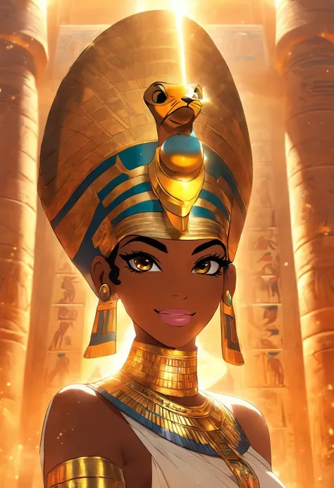 (((Egyptian Goddess))) best quality, very high resolution, detailed CG in 4K, masterpiece, Egyptian mythology, Seshat, black woman, sun in the background, Ancient Egypt, Egyptian temple, leopard skin, Egyptian clothing, desert , Ancient Egypt , Egyptian my...