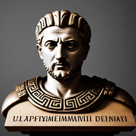 Create an image of a colorful Greek or Roman emperor making a sign of silence. dark background, only a clear light above the image of the emperor. 4k, ultra realistic image, 16x9 aspect ratio.