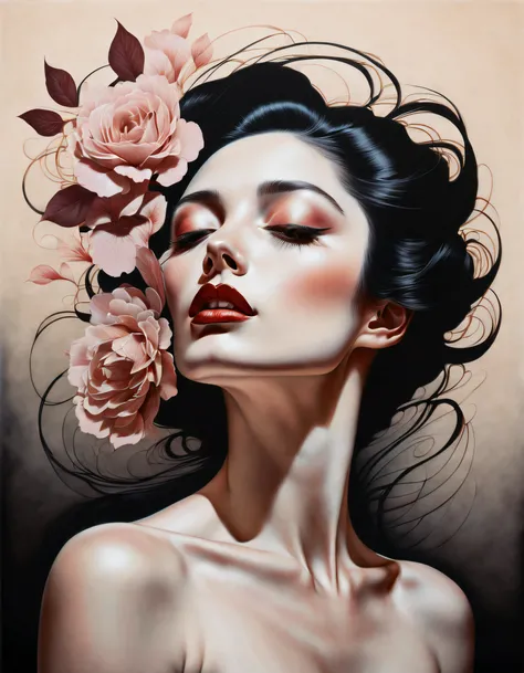 chiaroscuro technique on sensual illustration of an elegant woman, vintage , matte eerie, silky matte painting, by Hannah Dale, by Harumi Hironaka, extremely soft colors, vibrant, highly detailed, digital artwork, high contrast, dramatic, refined, tonal, F...