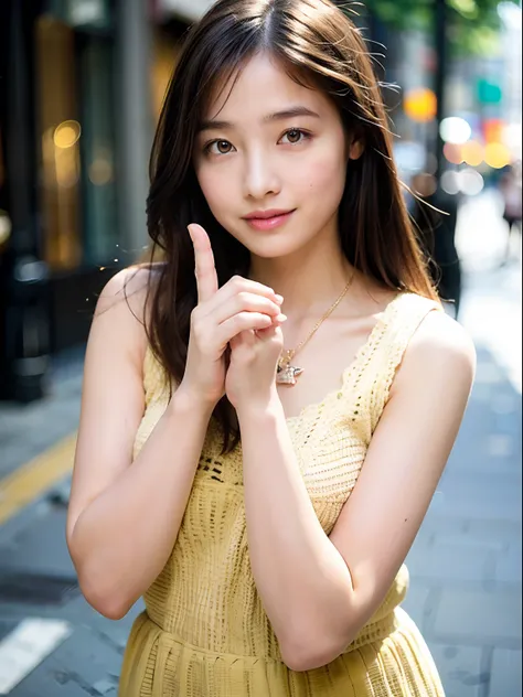 18 year old girl with perfect face and big, café, hands in cat pose, cute clothes, slim and slender physique. The skin has detailed and highly detailed eyes (1.1 emphasis), very detailed skin texture (1.1 emphasis). slender necklace, model photo style, pho...