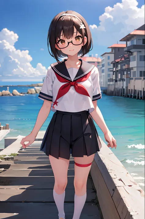 (masutepiece, Best Quality, Capture super cute moments, depth of fields, ultra-detailliert, Ultra High Resolution, C4D, Octadale, 3D Modeling, 8K, 16 K, one girls,a junior high school student, small tits,A dark-haired,short-hair,straight haired,Light brown...