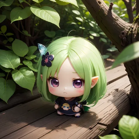 finest image, deformed chibi characters, stickers, cute fairy peeking out from behind a tree