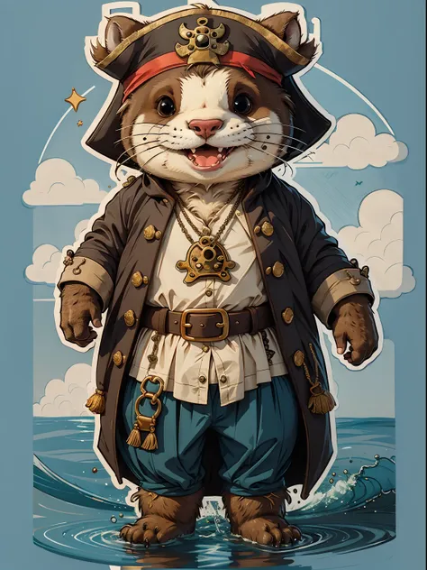 cute cartoon sticker of an otter dressed as a pirate