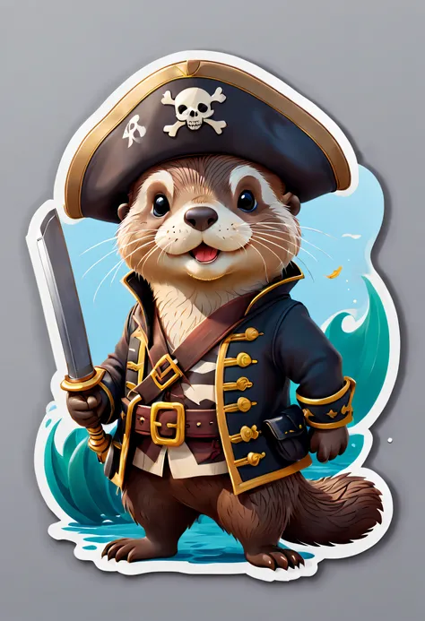 cute cartoon sticker of an otter dressed as a pirate