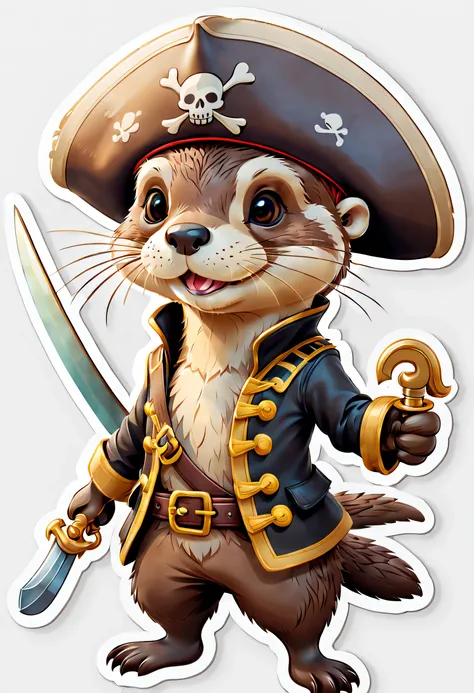 cute cartoon sticker of an otter dressed as a pirate