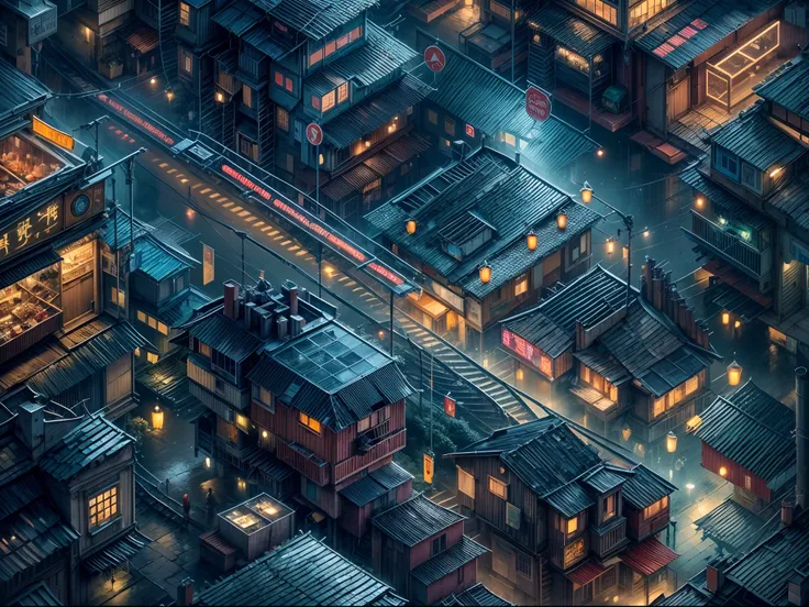 (masterpiece:1.2), (best quality, high detail), (realistic), Futurist era city, architectural streets, bazaars, futuristic train lines, cyberpunk, buildings, night, European city, rainy, neon.