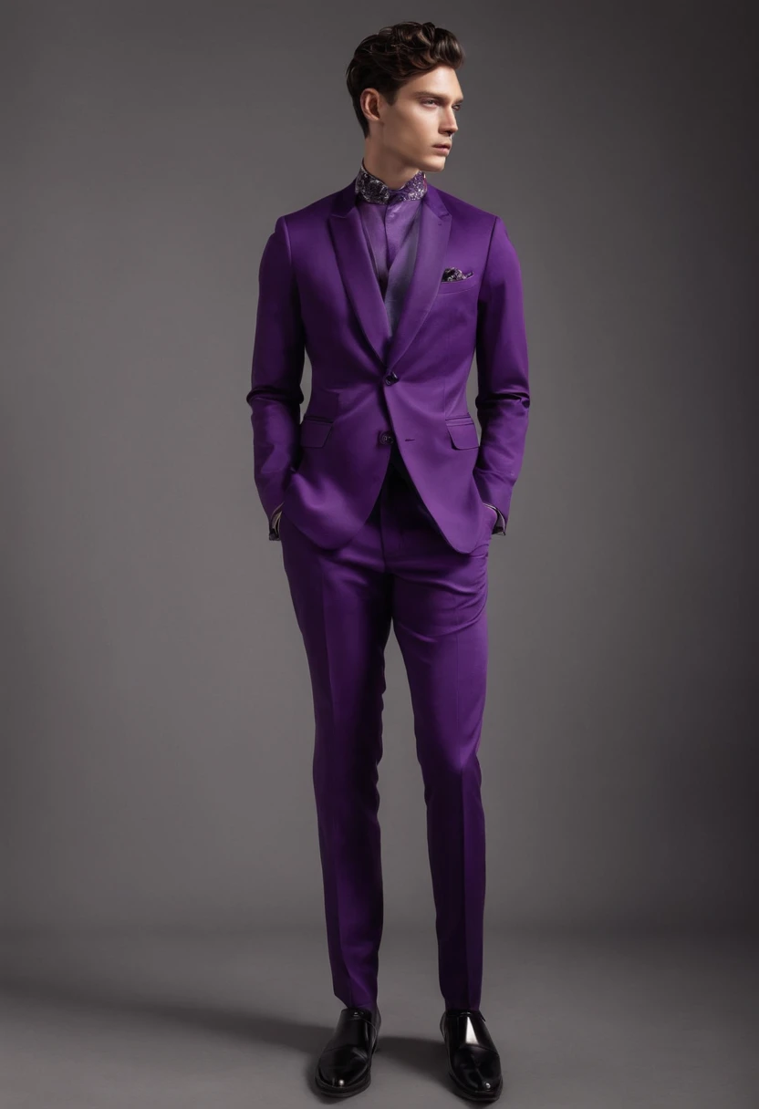 hombre, morado, elegante, moda, varonil, cuerpo completo