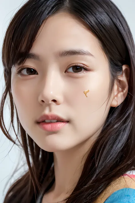 (a sticker:1.3))on the face, (masutepiece:1.3), (8K, Photorealistic, Raw photo, Best Quality: 1.4), Japanese, (1girl in), Beautiful face, (Realistic face), (Black hair), Beautiful hairstyle, Realistic eyes, Beautiful detailed eyes, (Realistic skin), Beauti...