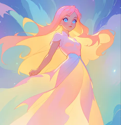 beautiful anime girl in glowing fantasy dress, inspired by Glen Keane, inspired by Lois van Baarle, disney art style, by Lois van Baarle, glowing aura around her, by Glen Keane, jen bartel, glowing lights! digital painting, flowing glowing hair, glowing fl...