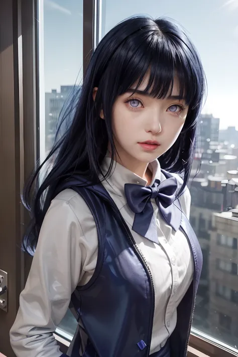 a close up of a person with long hair and a hoodie, hinata hyuga, hinata hyuga from naruto, from naruto, as an anime character, perfect anime face, she has dark blue hair with bangs, female anime character, anime character, anime best girl, hime cut hairst...