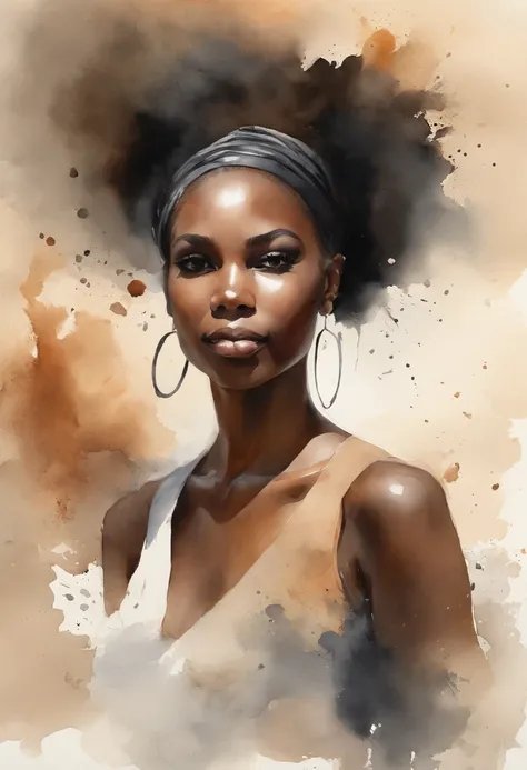 Watercolor painting of a beautiful black girl : : Trending on Artstation: : Simple composition creates a sense of order and harmony. The painting reflects the spiritual qualities of the natural world. --up light --ar 9:16