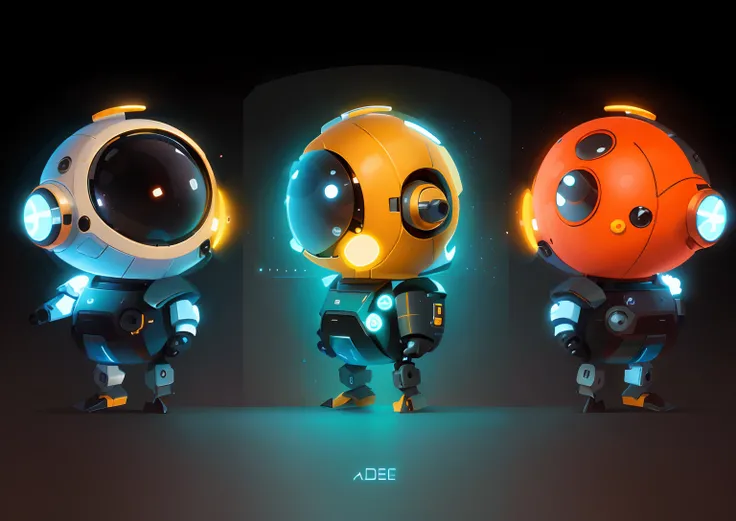 Very cute little robot，Round and cute，Small spaceflight，On a glowing stage，Very nice color，ultra - detailed，，natural  lightting，trends in art station，Simple details，highly  detailed，Cartoon image of futuristic robot，adolable，droid，Q version，Design style，ch...