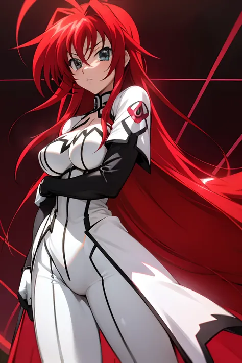 rias gremory wearing power girl costume, disfraz de power girl, superhombre, superchica, rias gremory, traje blanco, capa roja, ...