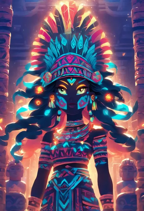 (((Aztec Goddess))) best quality, very high resolution, 4K detailed CG, masterpiece, Aztec mythology, goddess of love, Xochiquetzal, Mexico, Aztec clothing, Aztec city, ((standing pose)), aesthetic , beautiful image, centered on the screen, standing pose