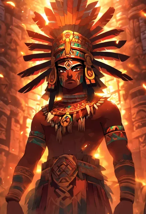 (((Aztec God))) best quality, very high resolution, 4K detailed CG, master piece, Aztec mythology, Centeotl,cornfield, cornfield,Mexico, Aztec clothing, Aztec city, ((standing pose) ), aesthetic, Beautiful image , centered on screen, standing pose