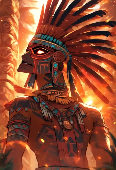 (((Aztec God))) best quality, very high resolution, 4K detailed CG, master piece, Aztec mythology, Centeotl,cornfield, cornfield,Mexico, Aztec clothing, Aztec city, ((standing pose) ), aesthetic, Beautiful image , centered on screen, standing pose