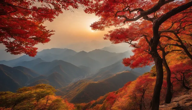 Taishan Mountain Range in China in autumn