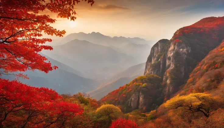 Taishan Mountain Range in China in autumn