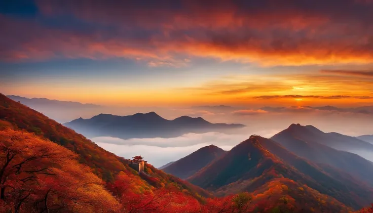 Taishan Mountain Range in China in autumn