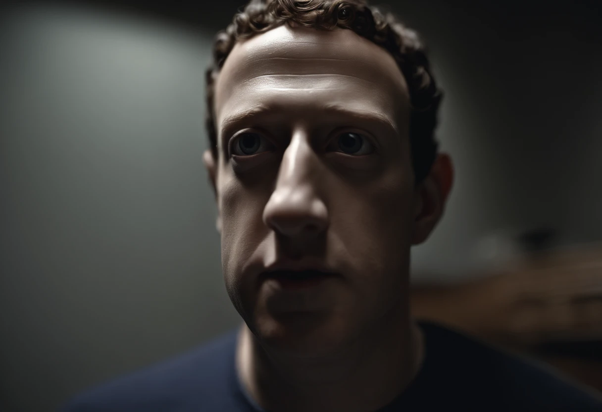 Mark Zuckerberg, deformed, morphed, large lumpy head, multiple eyes, tiny eyes, deformed body, scary, horror, thriller, demon, creepy, creepy pasta, internet ARG image, liminal space, hovering over bedside, dark room, no light in room,