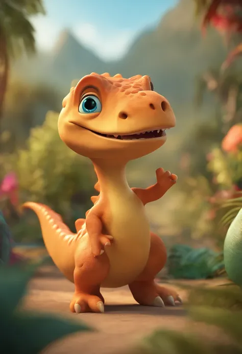 Cute dinosaurs,colorful animations,illustration,Playful,detailed creature,Friendly expressions,Vibrant colors,Interactive artwork,dynamicposes,artistic rendition,Fun and engaging,A high resolution,Ultra-detailed,Physically-based rendering,Lively personalit...