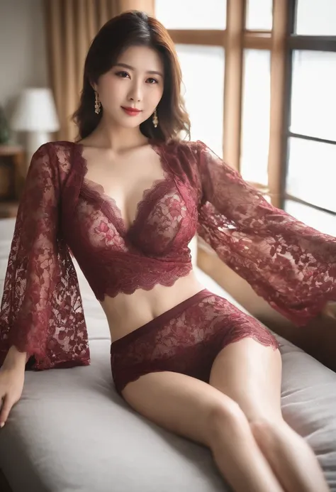 8K Super Resolution、Beautuful Women、One lady、Dark brown hair:1.1、com rosto detalhado、Detailed lips、significant、（Eyes are in focus）、二重まぶた、Eyes of the Princess、 beautfull Japanease woman、Beautiful Japan、Travel around the country、(((Lie on a futon in a tatami...