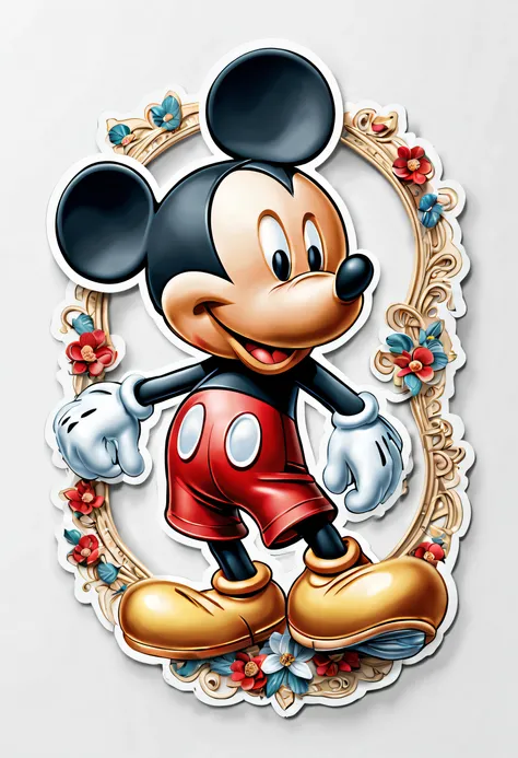 (masterpiece: 1.2), (best quality), (ultra detailed), (8k, 4k, intricate), (highly detailed: 1.2), mickey mouse sticker design, infinity white background