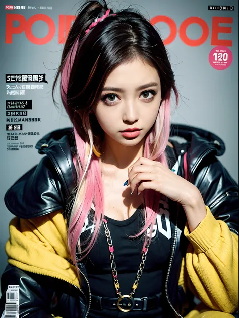 pop magazine covers,cyberpunk punk girl,Rainbow Color