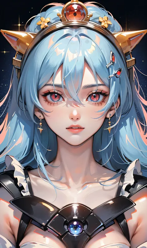 ((masterpiece, best quality, high resolution, supreme, solo, very detailed wallpaper, (26-year-old European royal sister: 1.4), Rei Ayanami (Evangelion), red eyes, glowing eyes, sparkling eyes, glint, eye reflection, pretty eyes, eye reflex, shyness, big n...