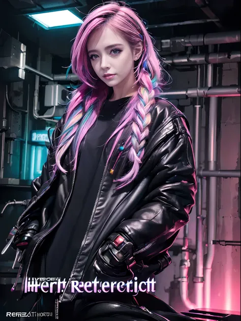 (photo realistic:1.4), (hyper realistic:1.4), (realistic:1.3), (smoother lighting:1.05), (increase cinematic lighting quality:0.9)cyberpunk punk magazine covers,cyberpunk punk cyborg girl,Rainbow Color