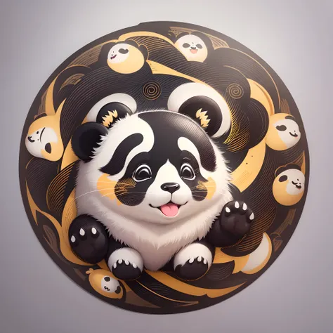 Sticker,pandas，joyful expressions，cute clothing，in circle, White background, Gold border，Simple, Ultra detailed, Detailed drawing, vectorised, 8K, professional sticker design, Flat design, Vector lines, Sticker, Drawing, Drawing, Full-HD