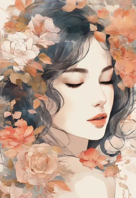 springtime、夏天、autumnal、Winters、1 Adhesive, manual, (elegant girl, extremely beautiful face, Top Rosa, Fresh and fresh), white backgrounid, simple background, minimum, Fisher, Tiny, PastelColors, vectorstyle, no gradien、the golden ratio、top-quality、masutepi...