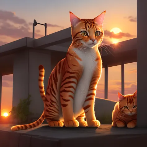 An orange cat in the sunset