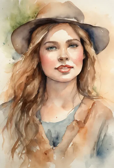 Young girl, Stacia Burlington style, watercolor, soft color, Serene face, close-up, Vintage images