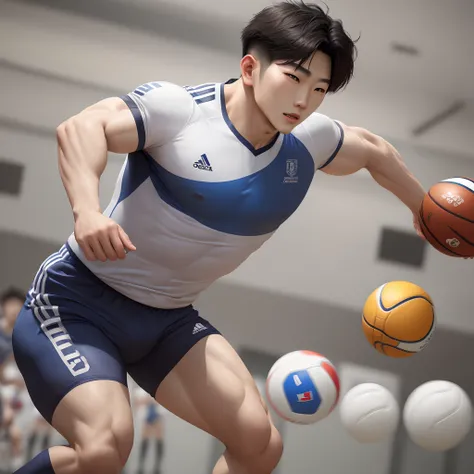 Korean handsome man playing sports with a little muscle