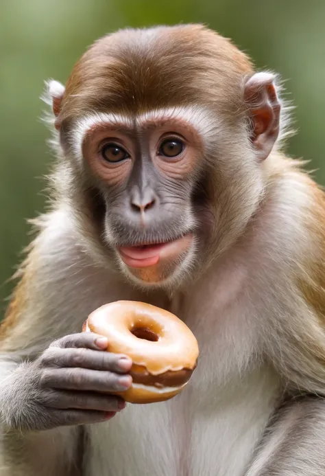 monkey eating a donut, funny face, monkey, realistic monkey