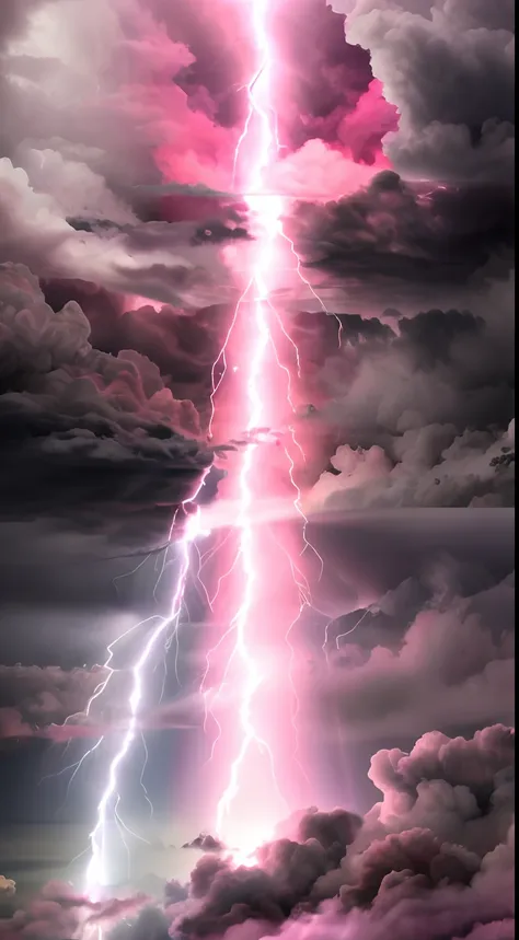 lightning striking through a pink cloud in a dark sky, pink lightning, cinematic lightning and colors, lightning arc plasma, colorful lightning cinematic, dramatic volumetric lightning, upper volumetric lightning, volumetric lightning, vivid cinematic ligh...