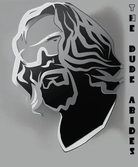 The dude, black and white vector art, thick vector line art, vertical text "the dude abides", side profile artwork, drawn in the style of mark arian, Candido Bido