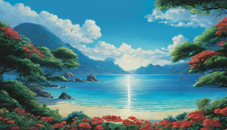 Ocean Dream Secret Garden Hayao Miyazaki Fresh Vast Sky。