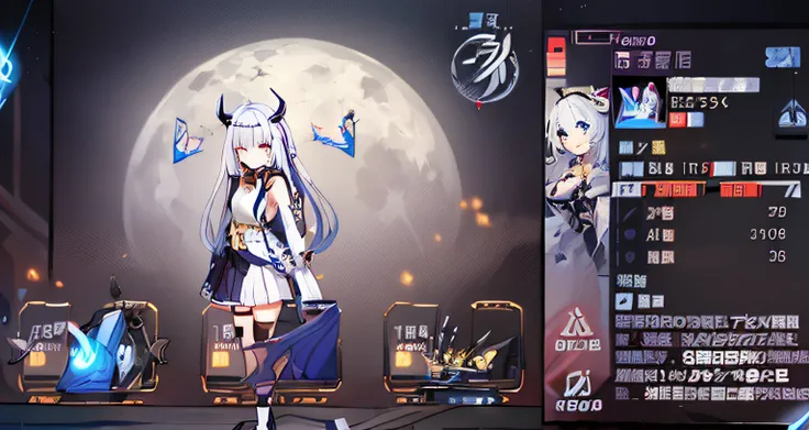 Anime characters standing in front of the screen of the big moon, A scene from the《azur lane》videogame, azur lane style, 《azur lane》role, girls frontline universe, From Arknights, Kantai collection style, Ayaka Genshin impact, kantai collection arcade, fro...