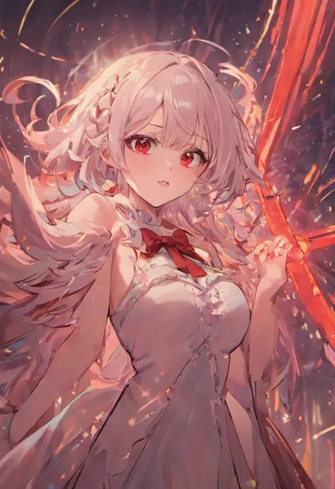 anime big breast，quadratic element，White hair and red eyes，teens girl