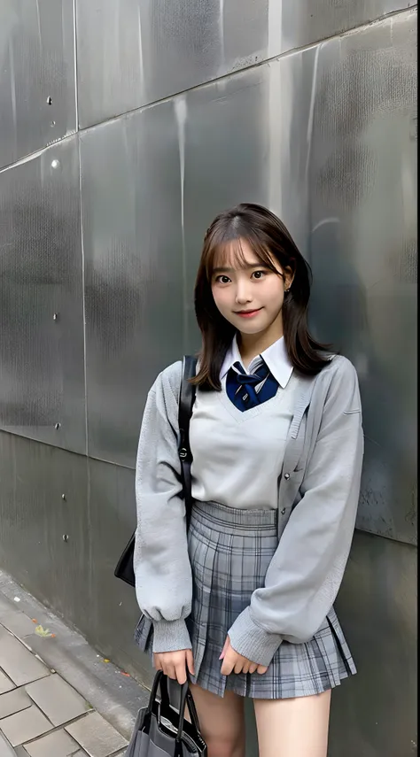 18-year-old schoolgirl in gray miniskirt