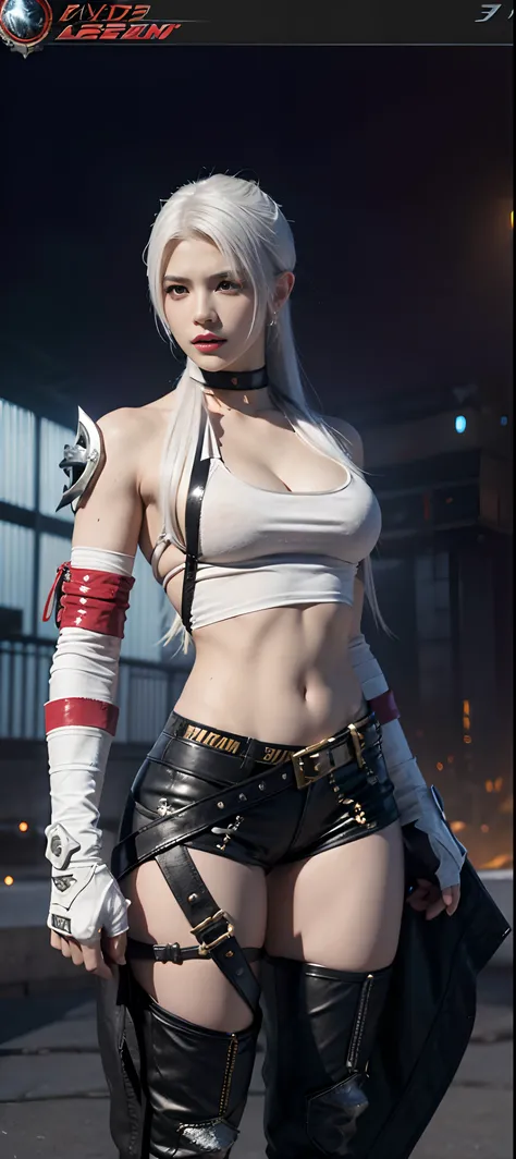 a close up of a person in a costume with a sword, as a character in tekken, female character, tifa lockhart with white hair, katana zero video game character, lunar themed attire, kda, slim body, cyborg - girl with silver hair, upper body avatar, (( medium...